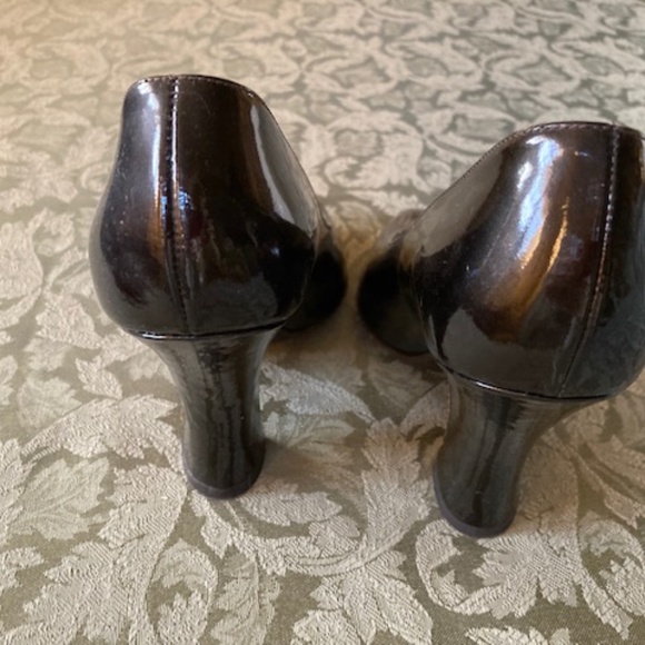 Prada Brown Patent Leather Peep Toe Pumps - Picture 8 of 9